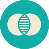 Pictogramme deux cercles qui fusionnent turquoise
