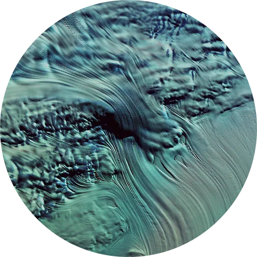 Image satellite turquoise dans un cercle