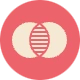 Pictogramme deux cercles qui fusionnent corail